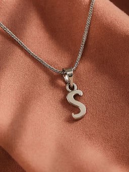 Estele - Valentine Gift - Rhodium Plated Initial S Letter Pendant for Women