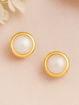 Estele - Gold Plated Round Shaped Small Pearl Stud Earrings for Girls and Women