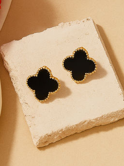 Estele - Gold Plated My Heart of Cube Stud Earring with White Enamel for Women