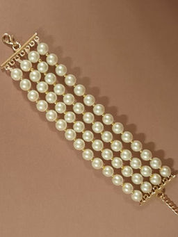 Estele - Gold Plated Glowing Four Line White Pearl Bracelet For Women