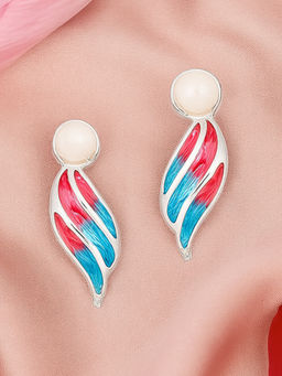 Estele - Rhodium Plated Leaf Designer Stud Earrings For Women