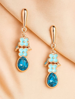 Estele - Rose Gold Plated Flower Charm Hanging Earrings for Women