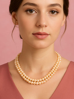 Estele - Gold Plated Creamy Pearl Double Line Necklace for Women