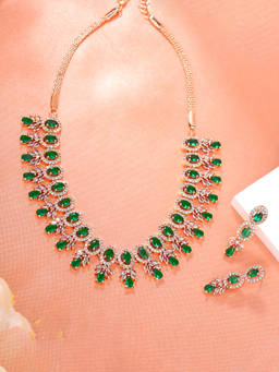 Estele - Rose Gold Plated CZ Fascinating Necklace Set with Green & White Crystals for Women