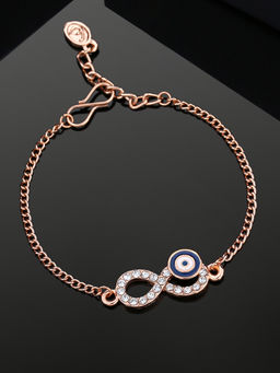 Estele - Estelle Rose Gold Plated Infinity Evil Eye Charm Bracelet with Crystals for Women