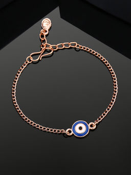 Estele - Estelle Rose Gold Plated Evil Eye Charm Bracelet with White Crystals for Women
