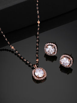 Estele - Rose Gold Plated Cz Sparkling Square Designer Mangalsutra Necklace Set
