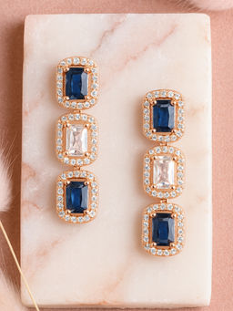 Estele - Rose Gold Plated CZ Elegant Earrings with Blue & White Stones Women