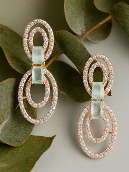 Estele - Rose Gold Plated CZ Circular Designer Drop Earrings with Mint Green Stones For Women