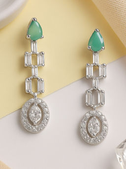 Estele - Rhodium Plated CZ Beautiful Designer Earrings with Green Stones Women