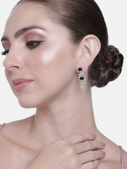 Estele - Rose Gold Plated CZ Magnificent Earrings with Blue Stones For Women