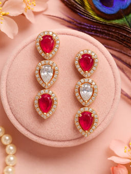 Estele - Rose Gold Plated CZ Drop Designer Earrings with Ruby Stones For Women