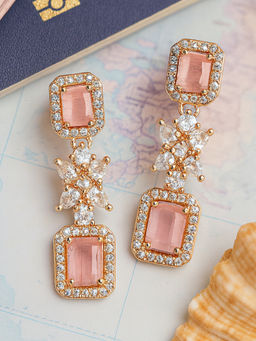 Estele - Rose Gold Plated CZ Sparkling Earrings with Pink Stones For Women