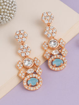 Estele - Rose Gold Plated CZ Sparkling Earrings with Blue Stones For Women