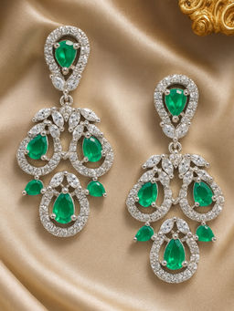 Estele - Rhodium Plated CZ Gorgeous Drop Earrings with Green Stones For Women