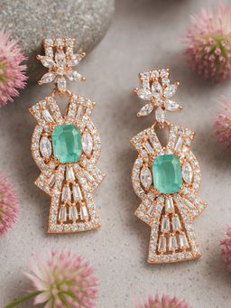 Estele - Rose Gold Plated CZ Ravishing Earrings with Mint Green Stones For Women