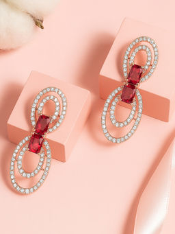 Estele - Rose Gold Plated CZ Circular Designer Drop Earrings with Pink Stones For Women