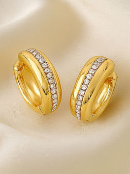 Estele - Gold Plated Demi Fine Hoop Heggie Earrings with White Crystals