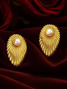 Estele - Gold Plated Fashionable White Pearl Demi Fine Earrings