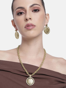 Estele - Gold-Plated Trendy Dual Round Shape Intertwined Beaten Gold Necklace Set for Women