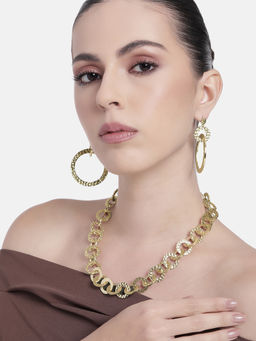 Estele - Gold-Plated Circular Design Lightweight Beaten Gold Necklace Set for Women