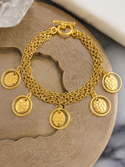 Estele - Gold Plated Elegant and Fashionable Multi-Layer Beaten Gold Bracelet for Women