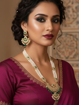 Estele - Kundan Meenakari Necklace Jewellery Set, Gehena Pearl Layer Rani Haar