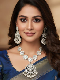 Estele - Ethnic Kundan Necklace Jewellery Set, Gehena Traditional Jewellery with Pearls