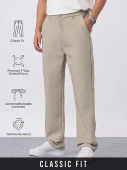 The Souled Store - Men Beige Solid Casual Trouser