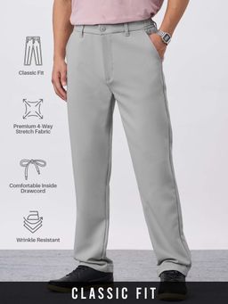 The Souled Store - Men Grey Solid Casual Trouser