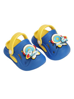 Hopscotch - Blue and Yellow Astronaut Applique Clogs Blue