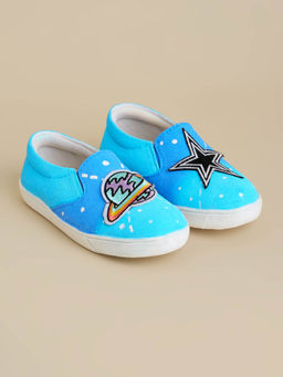Hopscotch - Hand Painted Text Applique Sneakers Blue