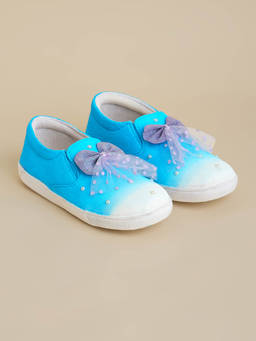 Hopscotch - Hand Painted Bow Sneakers Blue