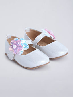 Hopscotch - Bloom Sequinned Mary Jane Ballerinas White