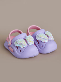 Hopscotch - Sequin Butterfly Applique Clogs Purple