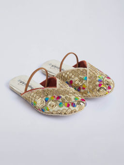 Hopscotch - Sequinned Ethnic Juttis Beige
