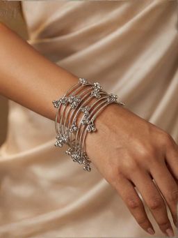 I Jewels - Women Traditional Silver-Toned Kashmiri Ghungroo Bangles (Pack of 8)