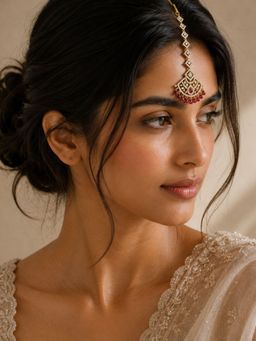 Abdesigns - Mehendi Gold Oxidised Plated Red American Diamond Maang Tikka