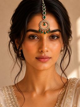 Abdesigns - Mehendi Gold Oxidised Plated Green American Diamond Maang Tikka