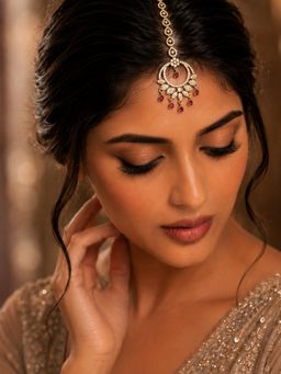 Abdesigns - Mehendi Gold Oxidised Plated Red American Diamond Maang Tikka
