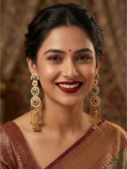NUI - Gold Plated Kashmiri Drop Earrings