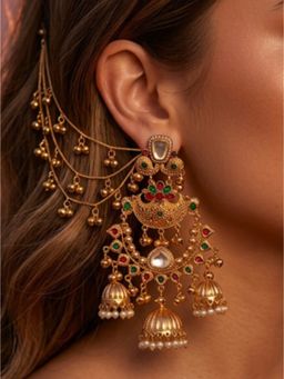 NUI - Gold Plated Drop Earing with Ear Chain