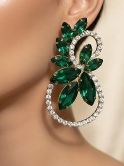 NUI - Gold Plated Green Stone Stud Earrings