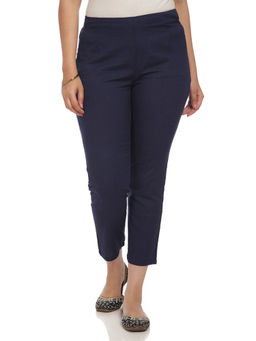 Rangriti - Women Navy Blue Cotton Slim Pants