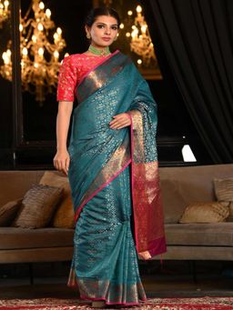 Beatitude - Blue Patola Woven Blended Silk Saree with Unstitched Blouse