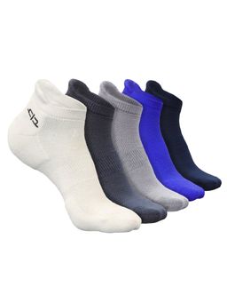 Heelium - Bamboo Ankle Socks-FreeSize UK7-11,5 Pairs,White,DGrey,LGrey,RBlue,NBlue (Pack of 5)