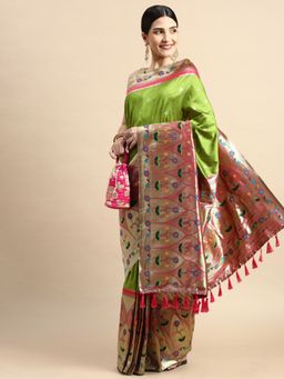 Vastranand - Floral Zari Woven Design Kanjeevaram Banarasi Silk Blend Saree with Unstitched Blouse