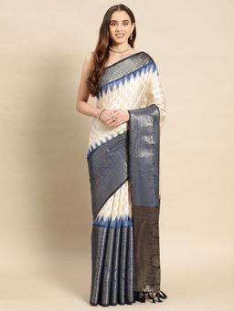 Vastranand - Ethnic Motif Zari Border Designer Silk Blend Banarasi Saree with Unstitched Blouse