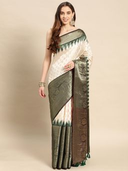 Vastranand - Ethnic Motif Zari Border Designer Silk Blend Banarasi Saree with Unstitched Blouse