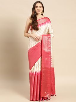 Vastranand - Ethnic Motif Zari Border Designer Silk Blend Banarasi Saree with Unstitched Blouse